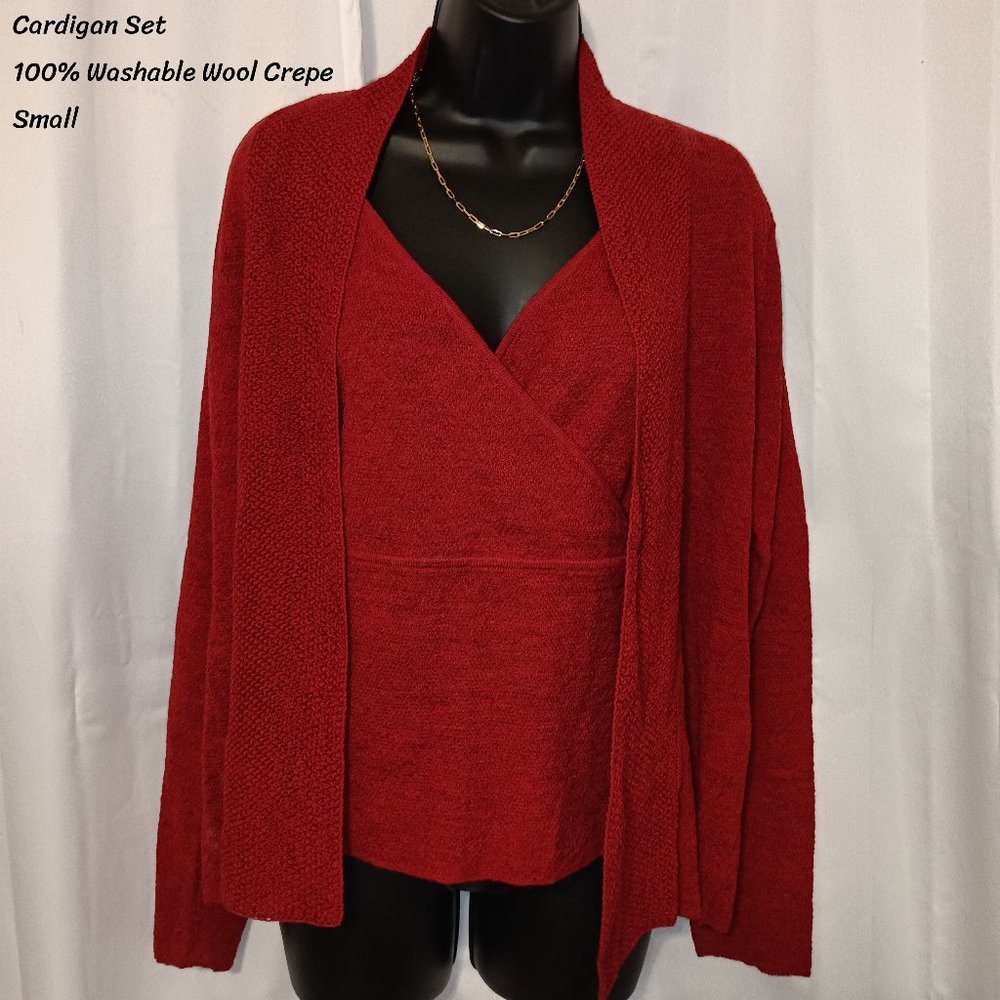 Eileen Fischer Red Wool.Cardigan set top small